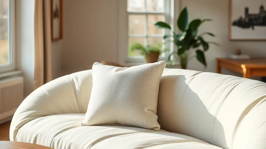 Coussin Bouclette Bubble ivoire posé sur canapé bubble salon contemporain